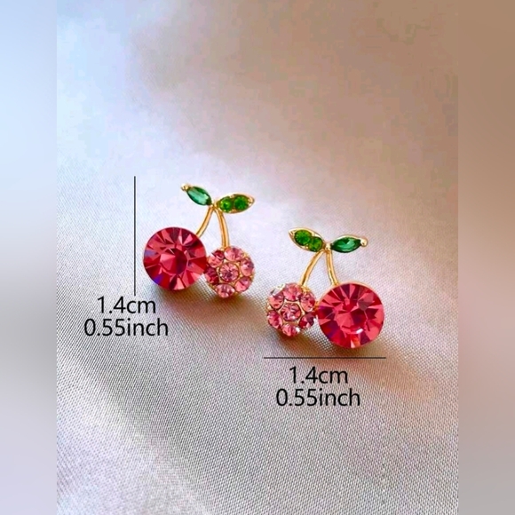 Minimalist Delicate Unique Design Elegant Pink Cherry Stud Earrings - Picture 3 of 7
